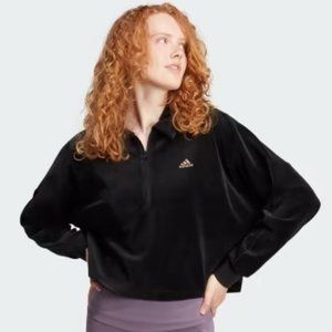 NWT Adidas Crop Velour Quater-Zip Sweatshirt Black & Metallic Gold Woman's XS